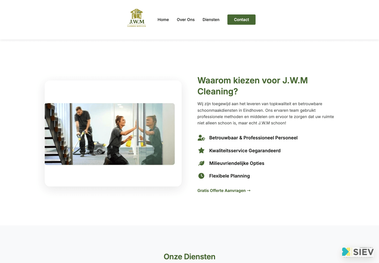 Homepage van J.W.M Cleaning, gebouwd door DevSoftWeb